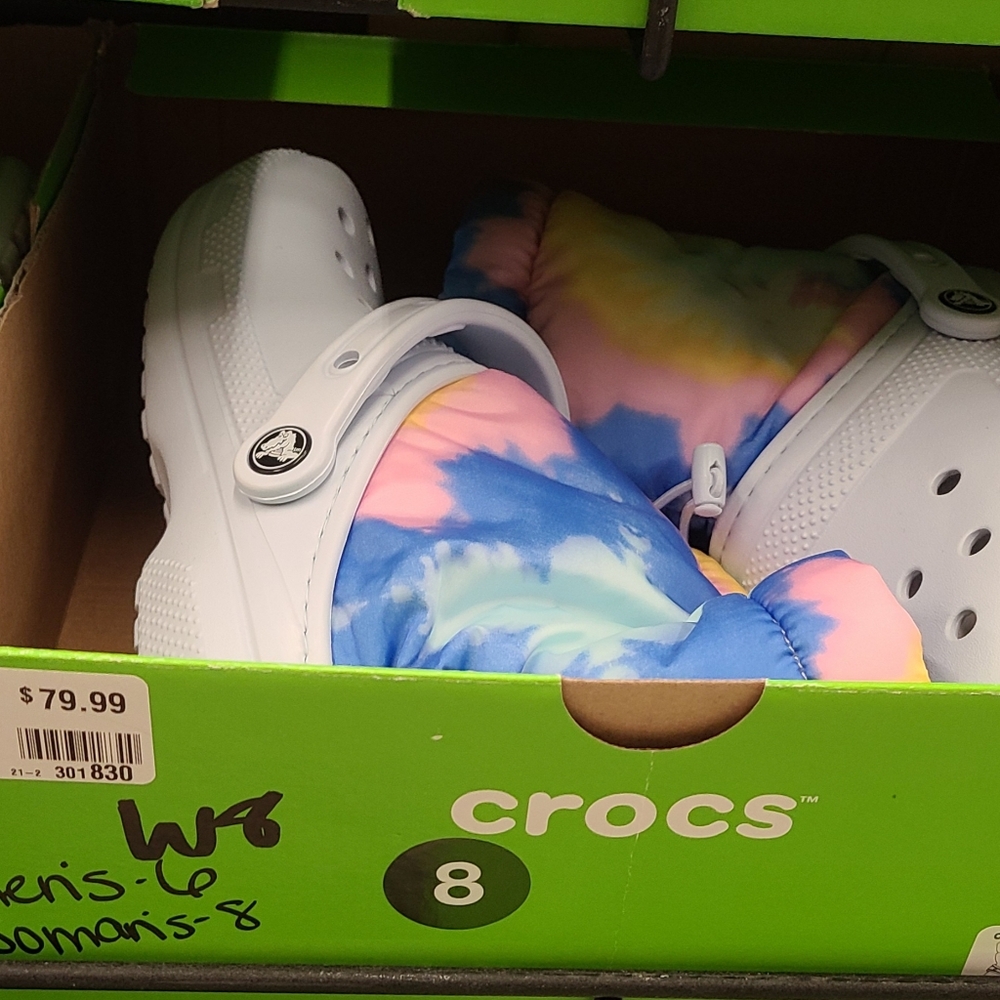 NEW Crocs Classic Lined Neo Puff Boot Insulated Mineral Blue Tie Dye Slipon - Picture 11 of 12
